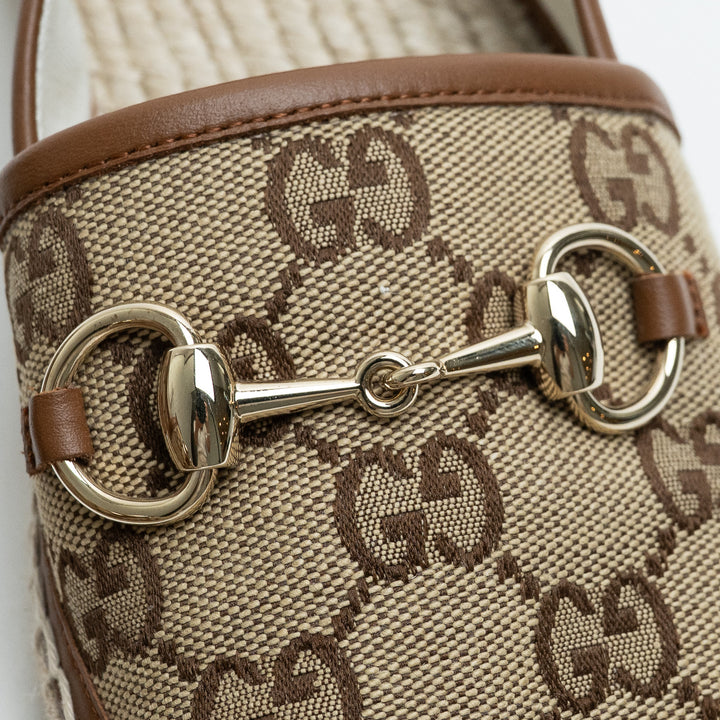 Gucci Monogram Canvas Espadrilles with Leather Trim and Horsebit Detail Size 37