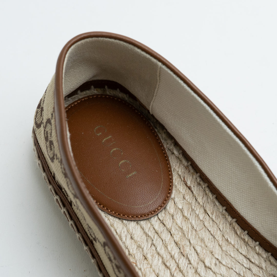 Gucci Monogram Canvas Espadrilles with Leather Trim and Horsebit Detail Size 37