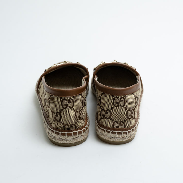 Gucci Monogram Canvas Espadrilles with Leather Trim and Horsebit Detail Size 37