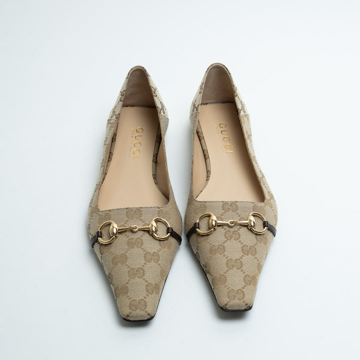 Gucci Monogram Canvas Pointed Toe Flats with Horsebit Size 40