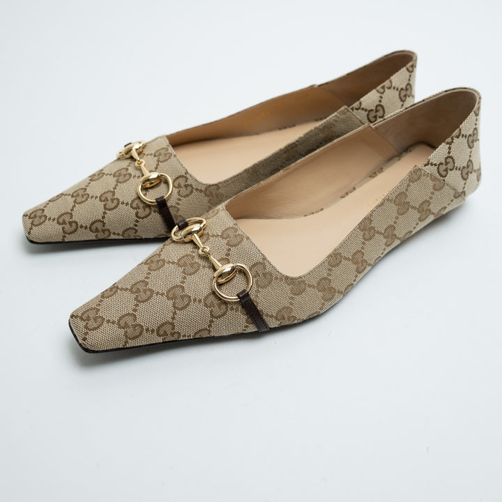 Gucci Monogram Canvas Pointed Toe Flats with Horsebit Size 40