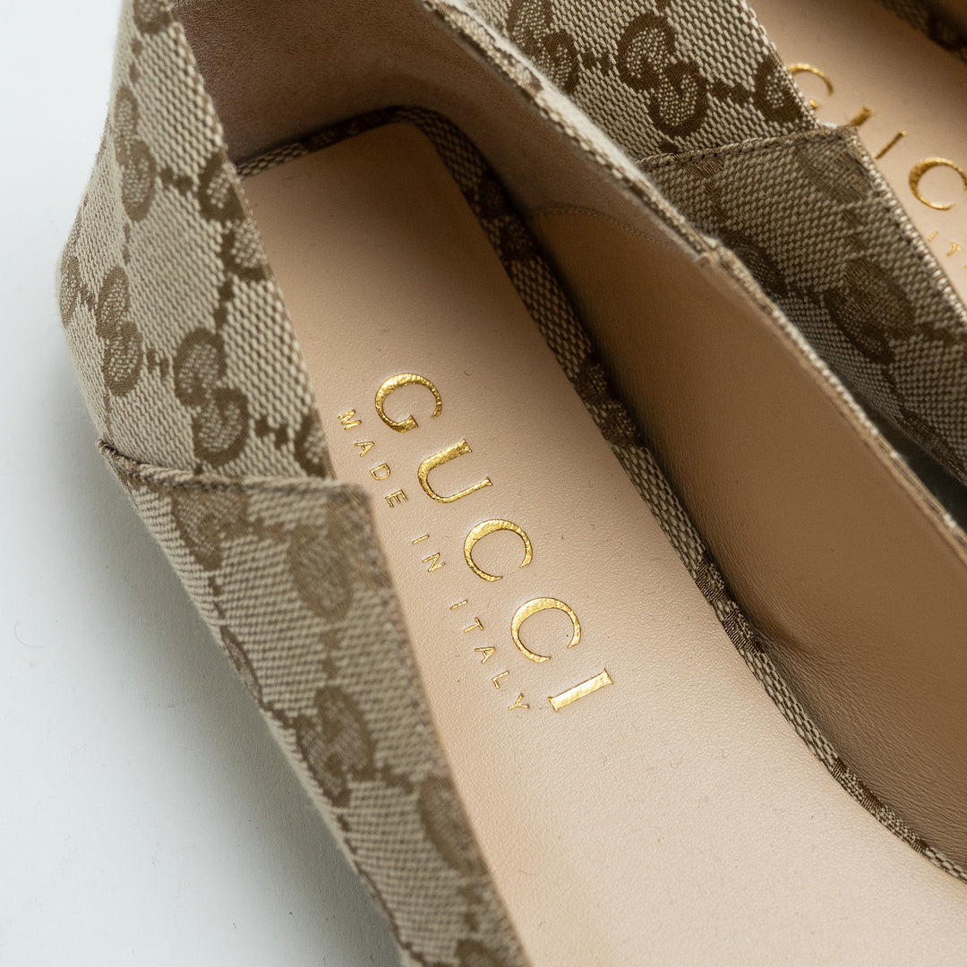Gucci Monogram Canvas Pointed Toe Flats with Horsebit Size 40