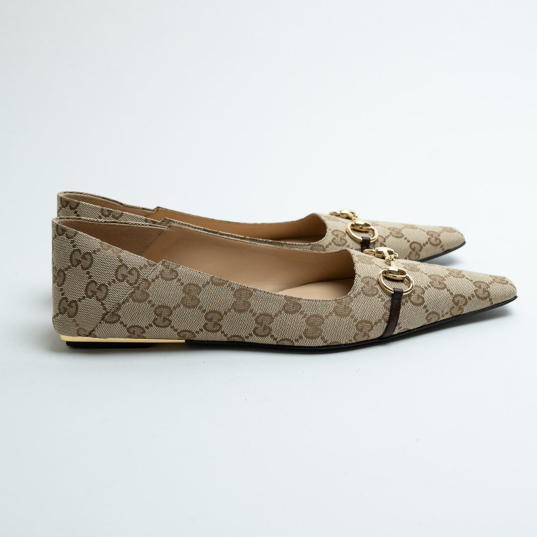 Gucci Monogram Canvas Pointed Toe Flats with Horsebit Size 40