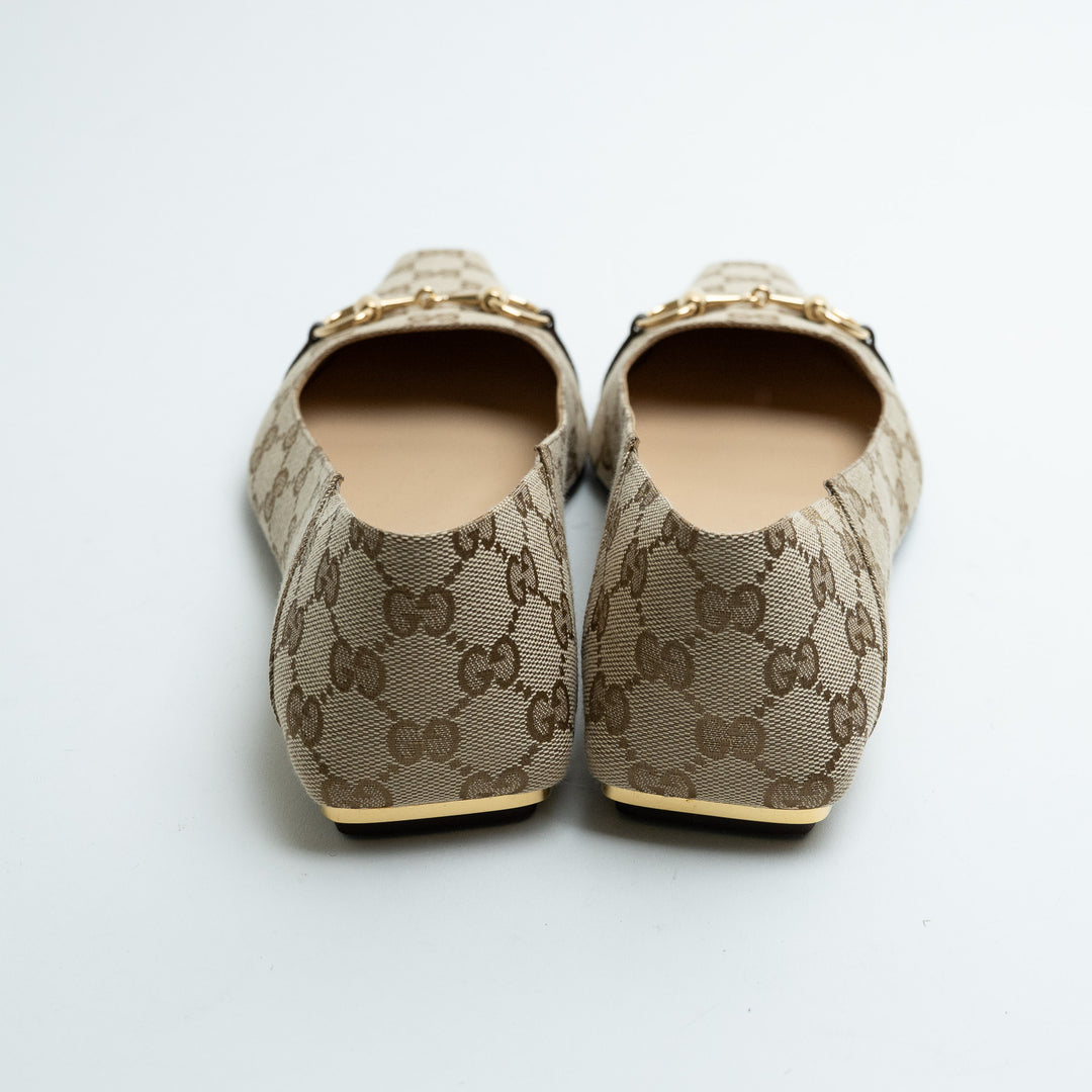 Gucci Monogram Canvas Pointed Toe Flats with Horsebit Size 40