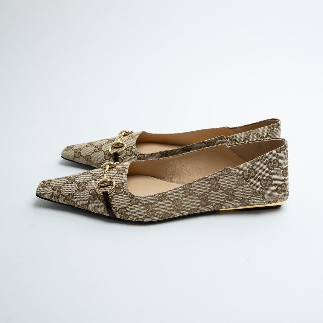 Gucci Monogram Canvas Pointed Toe Flats with Horsebit Size 40