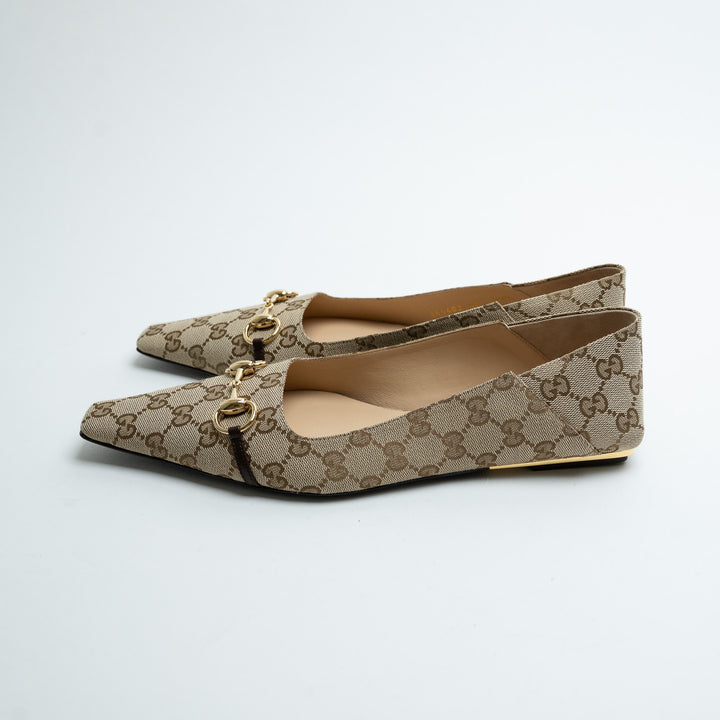 Gucci Monogram Canvas Pointed Toe Flats with Horsebit Size 40