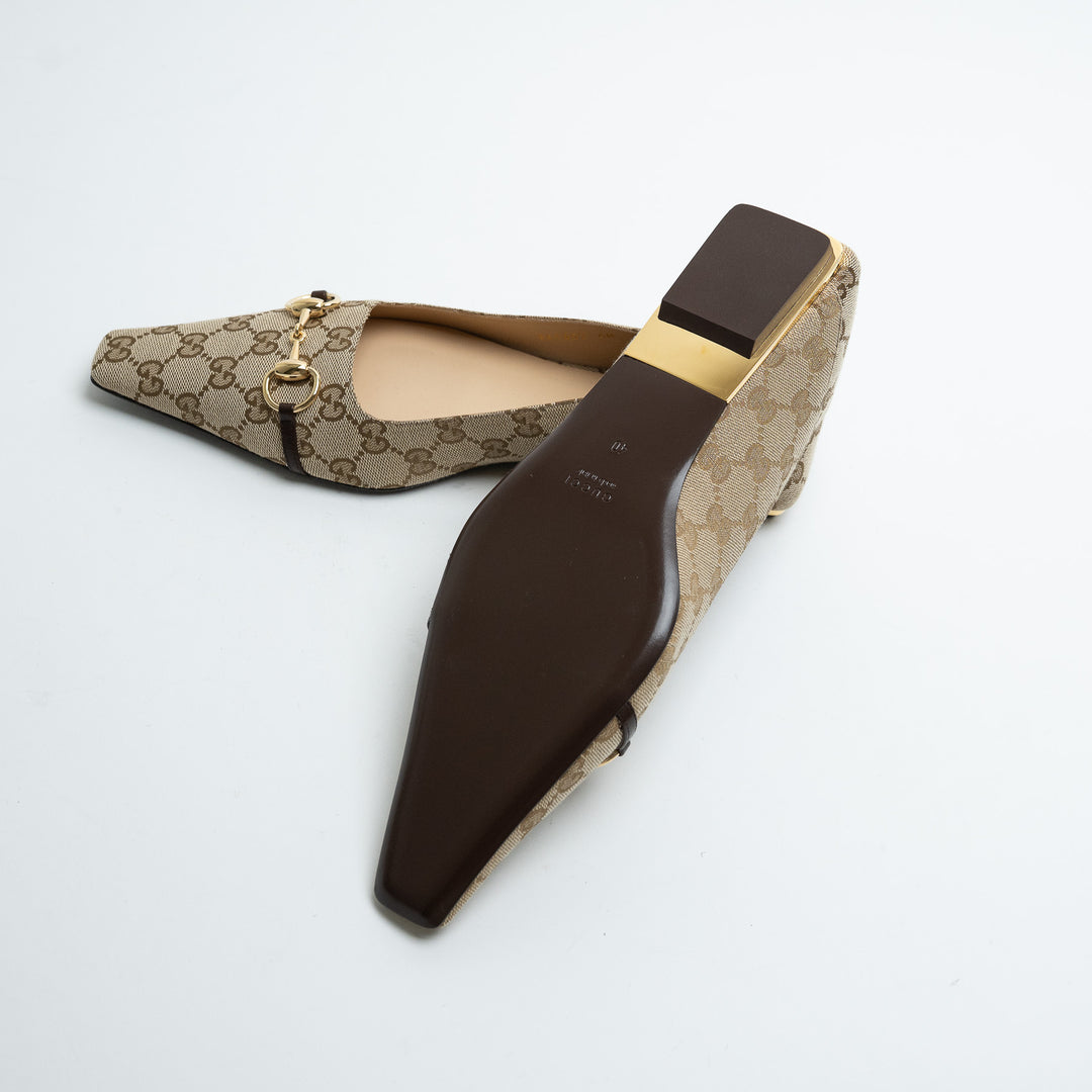 Gucci Monogram Canvas Pointed Toe Flats with Horsebit Size 40