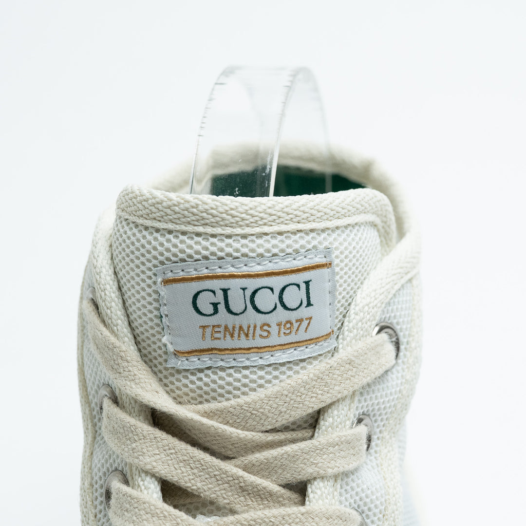 Gucci White Mesh High Top Sneakers with Web Detail Size 37