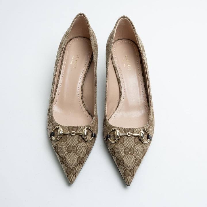 Gucci Monogram Pointed Toe Kitten Heels Size 38