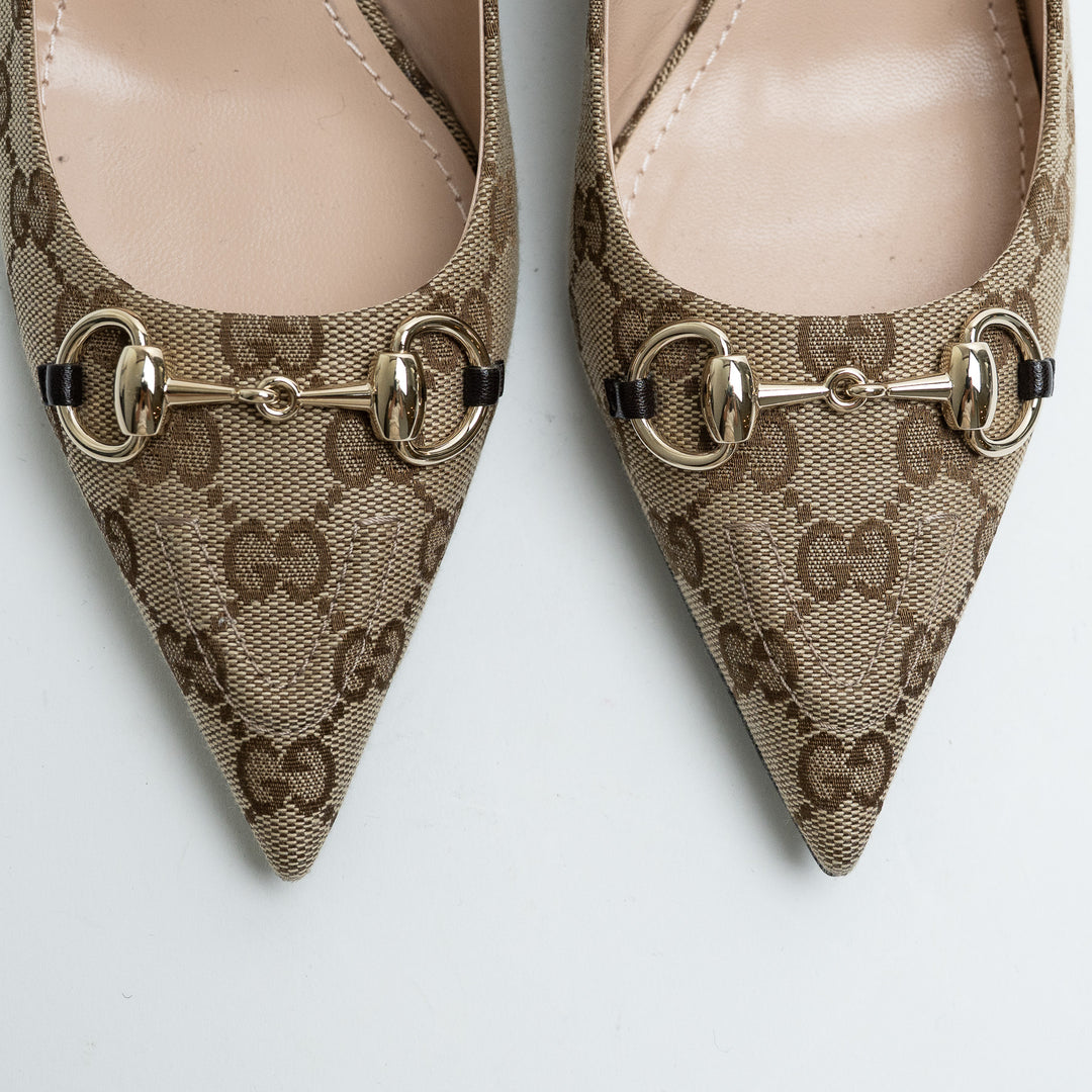 Gucci Monogram Pointed Toe Kitten Heels Size 38