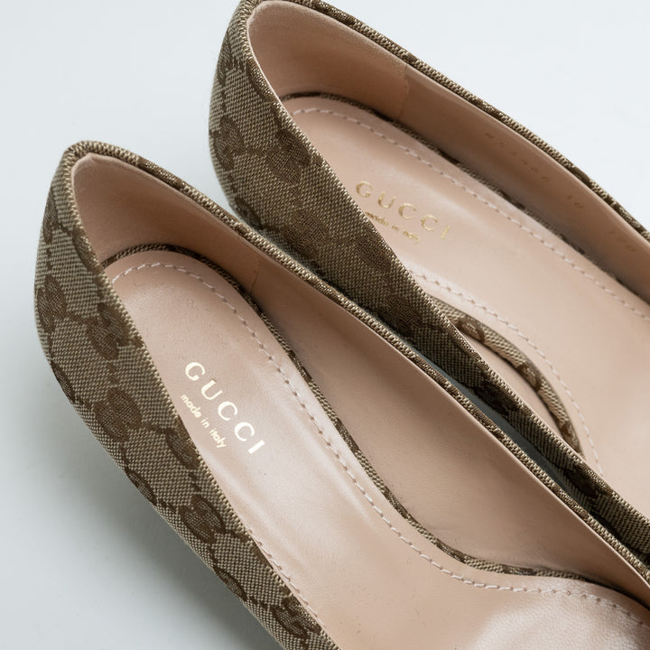 Gucci Monogram Pointed Toe Kitten Heels Size 38
