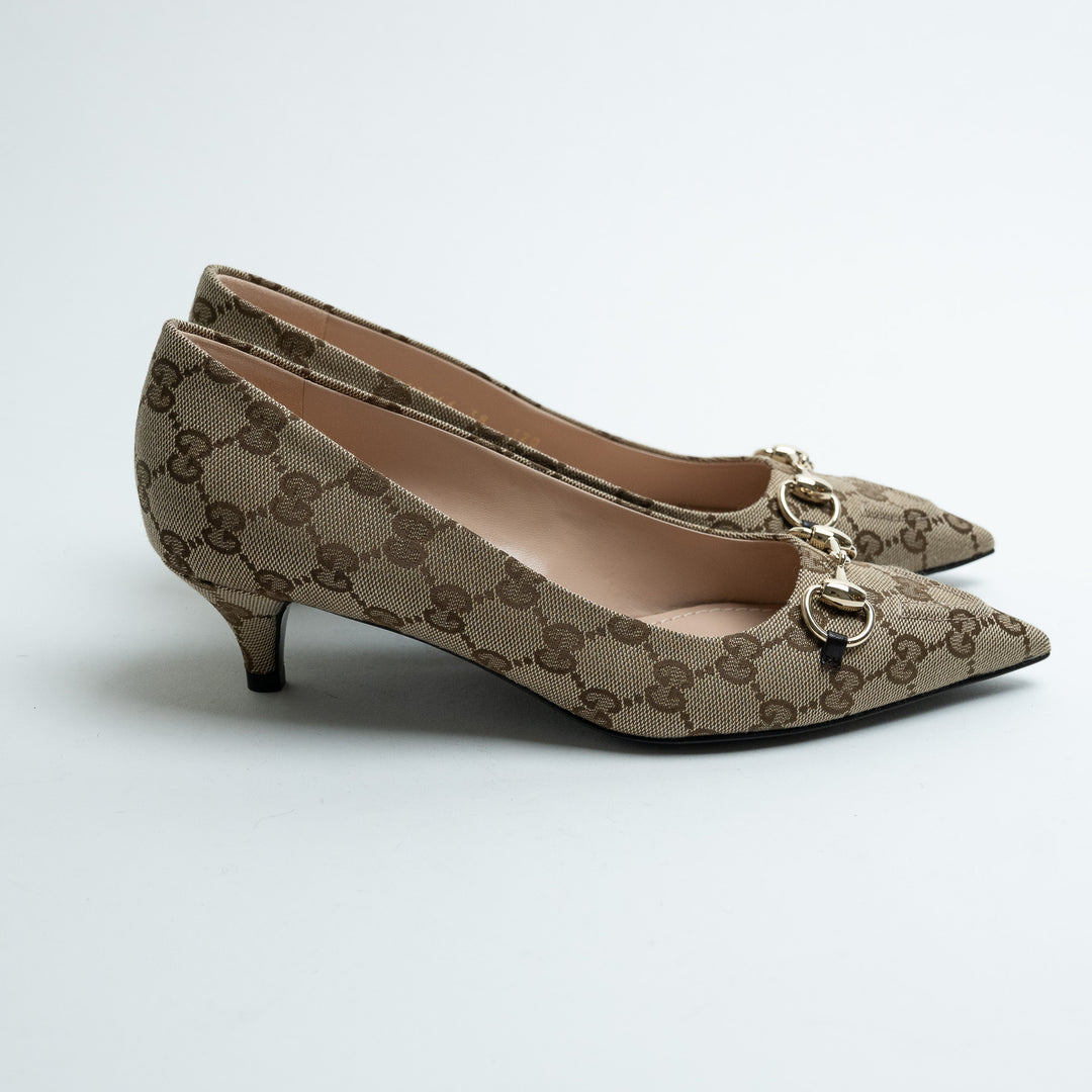 Gucci Monogram Pointed Toe Kitten Heels Size 38
