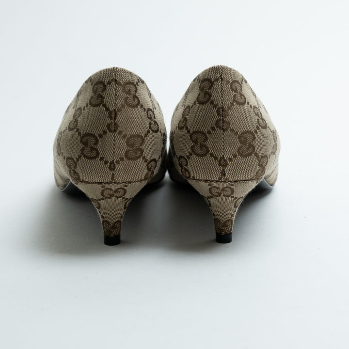 Gucci Monogram Pointed Toe Kitten Heels Size 38