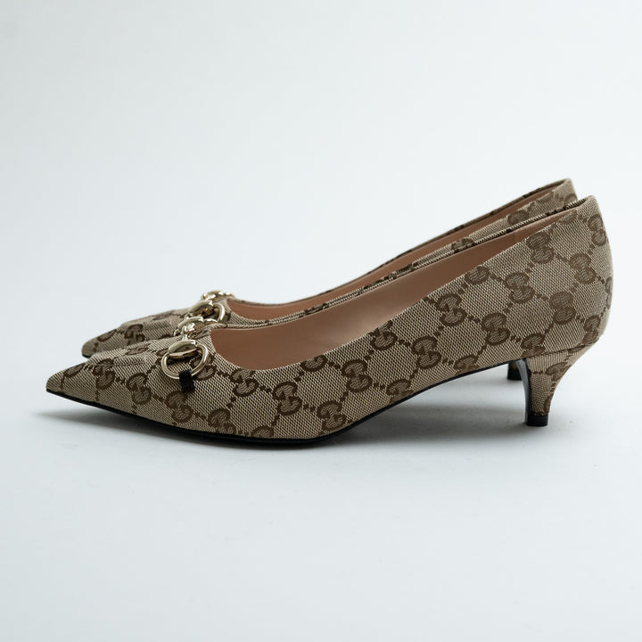 Gucci Monogram Pointed Toe Kitten Heels Size 38