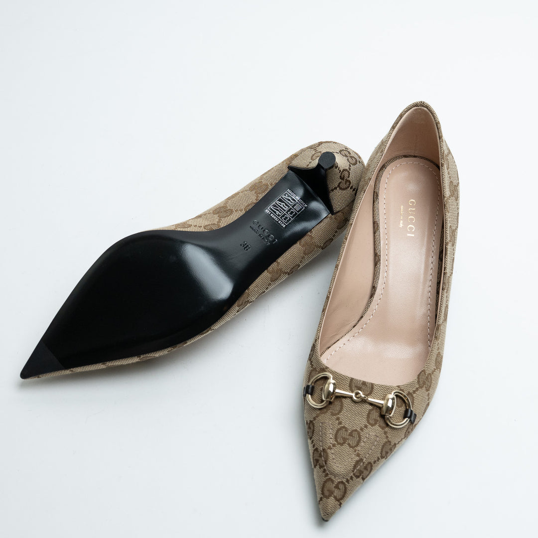 Gucci Monogram Pointed Toe Kitten Heels Size 38