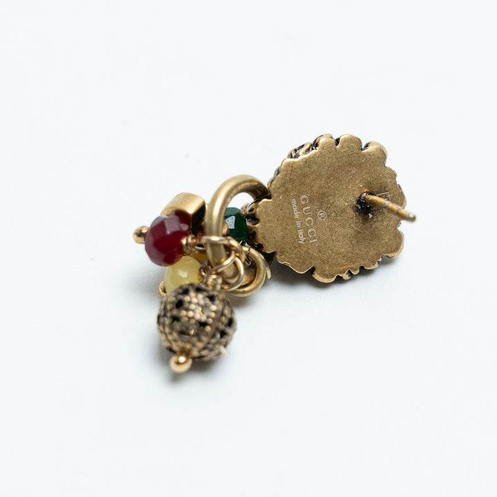 Gucci Gold Tone Lion Head Charm & Bead Drop Earrings