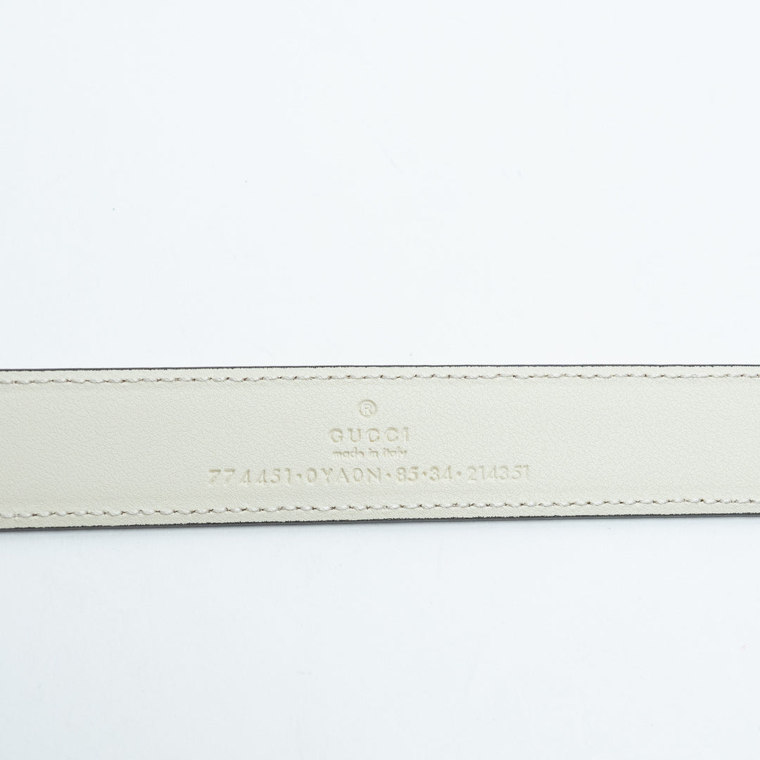 Gucci White Leather Belt with Silver Interlocking GG Logo Buckle Size 85