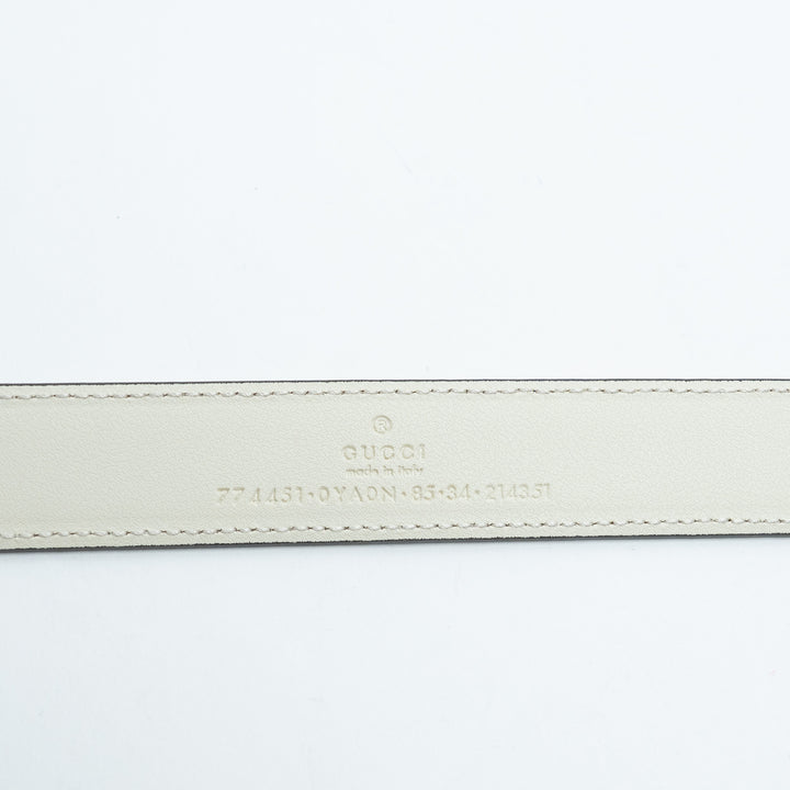 Gucci White Leather Belt with Silver Interlocking GG Logo Buckle Size 85