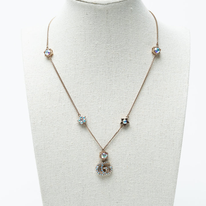 Gucci Double G Blue Crystal Embellished Station Necklace