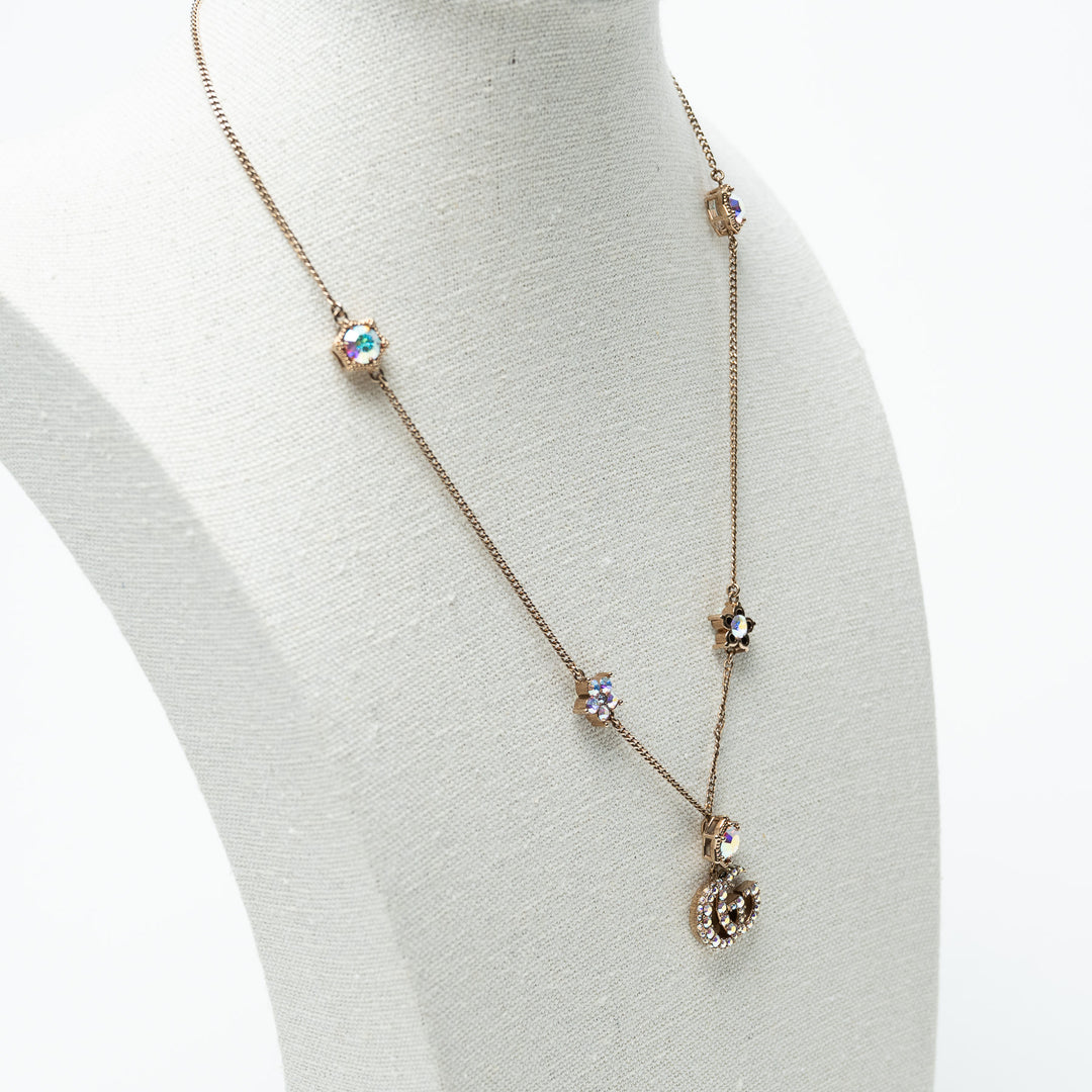 Gucci Double G Blue Crystal Embellished Station Necklace