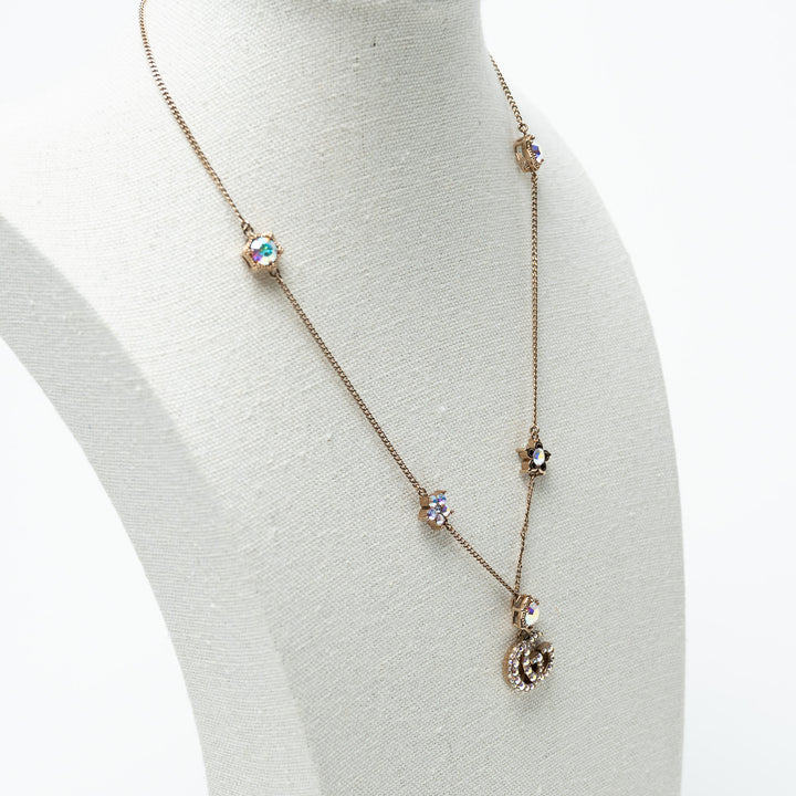 Gucci Double G Blue Crystal Embellished Station Necklace