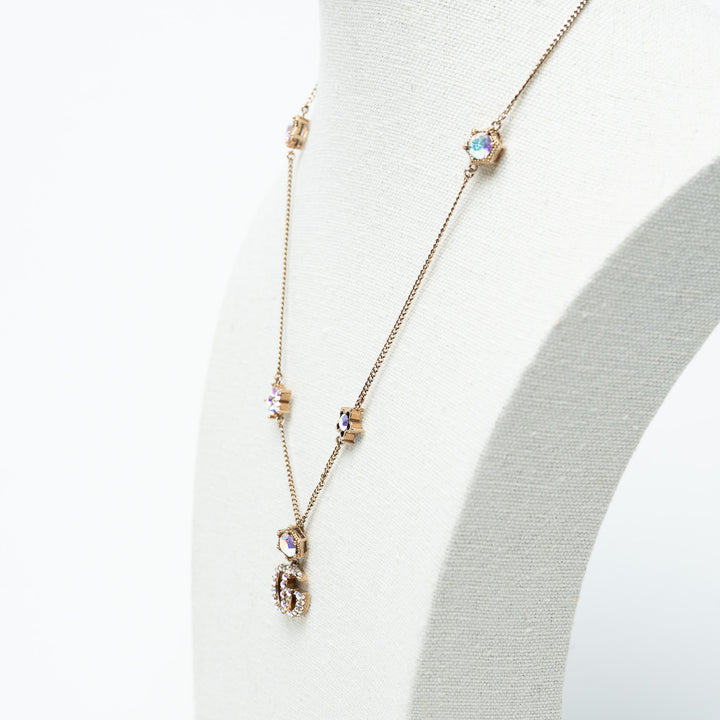 Gucci Double G Blue Crystal Embellished Station Necklace