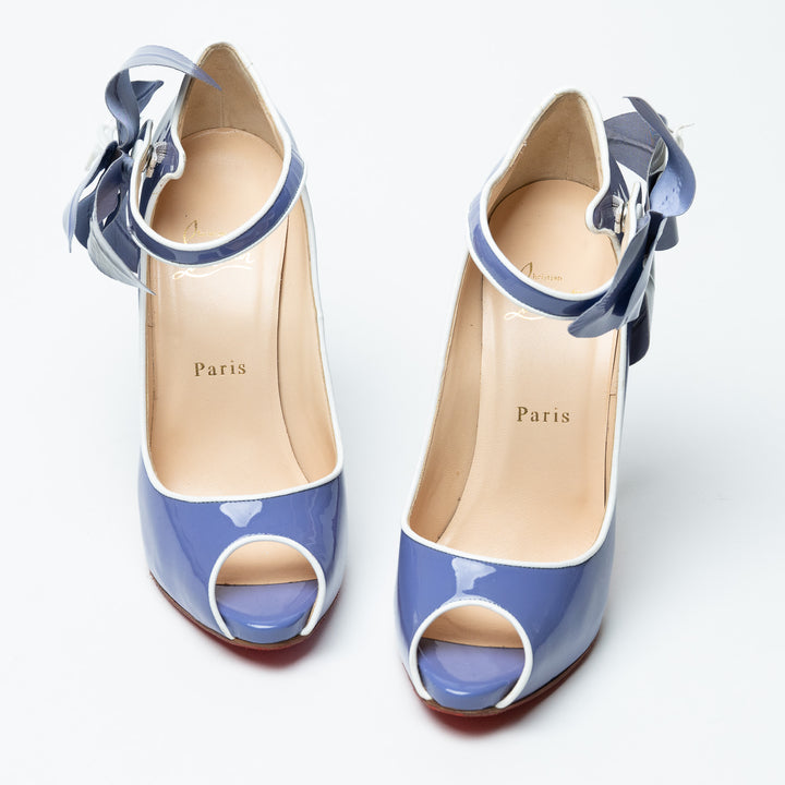 Louboutin Purple Patent Leather Mary Jane Peep Toe Heels Size 39