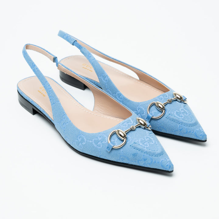 Gucci Blue GG Canvas Horsebit Slingback Flats Size 36.5