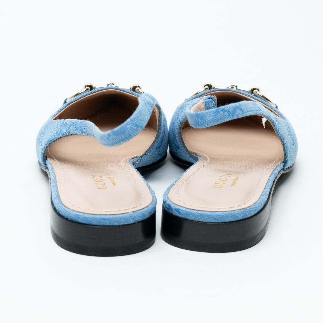 Gucci Blue GG Canvas Horsebit Slingback Flats Size 36.5