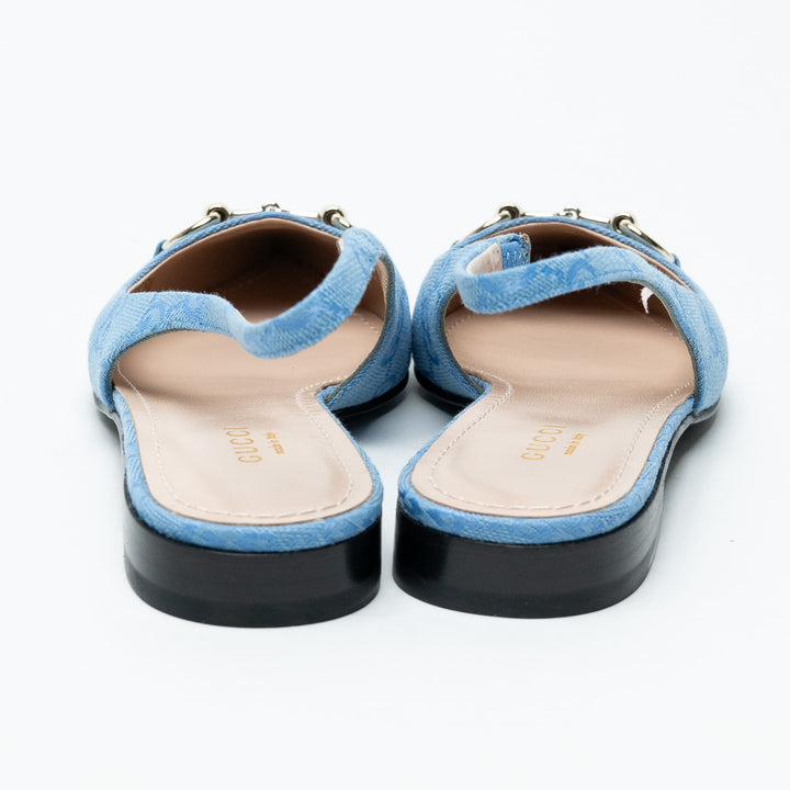 Gucci Blue GG Canvas Horsebit Slingback Flats Size 36.5