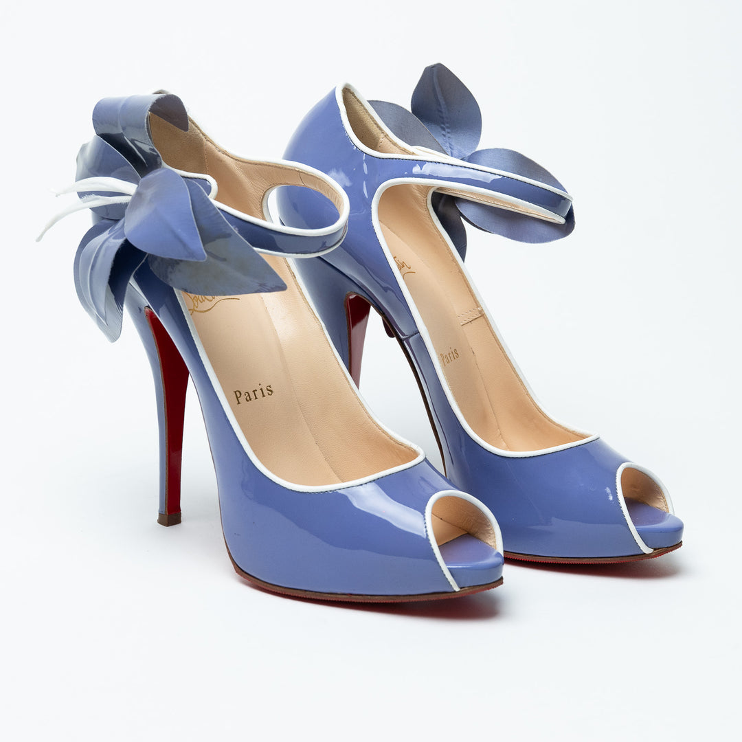Louboutin Purple Patent Leather Mary Jane Peep Toe Heels Size 39