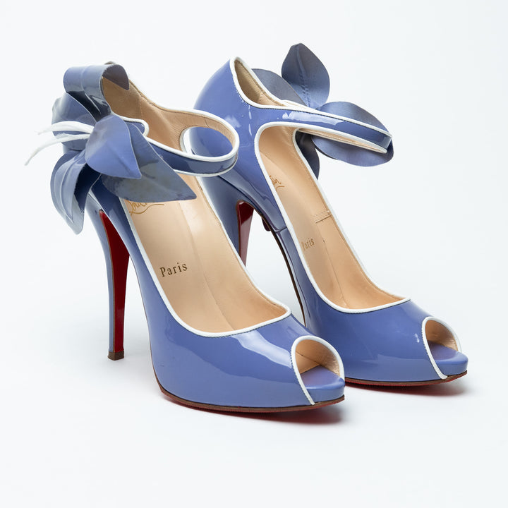 Louboutin Purple Patent Leather Mary Jane Peep Toe Heels Size 39