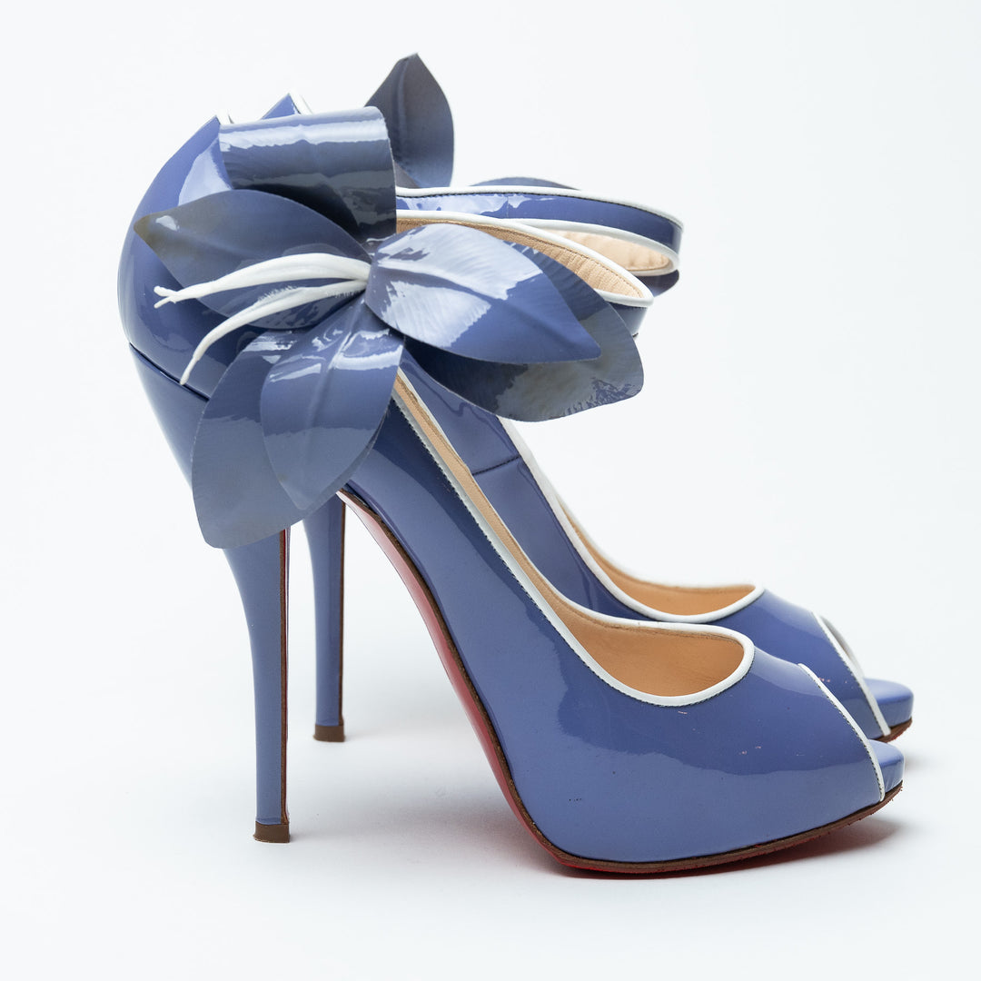 Louboutin Purple Patent Leather Mary Jane Peep Toe Heels Size 39