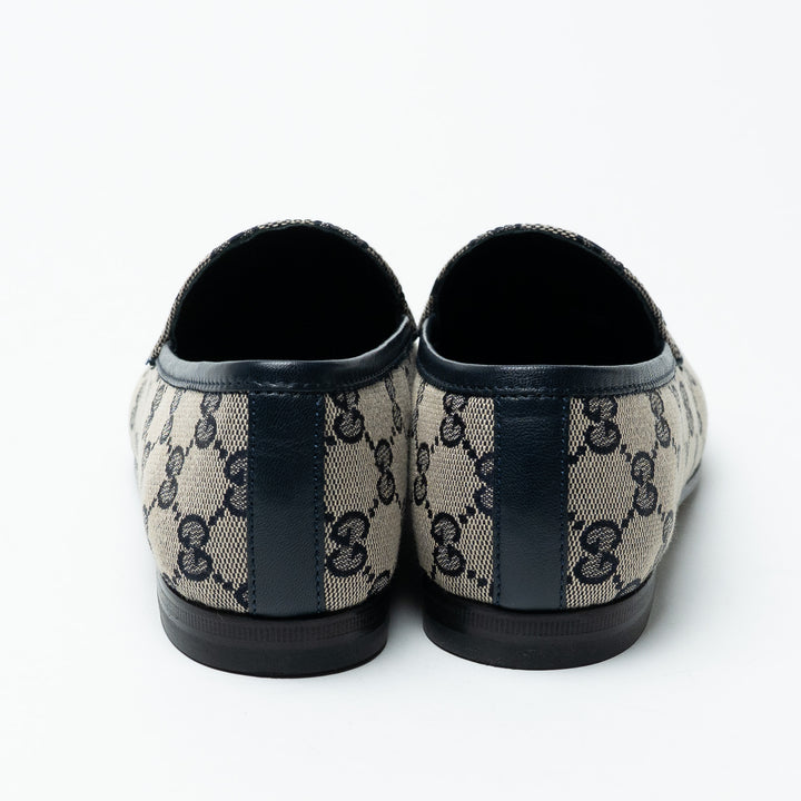 Gucci Navy and Beige GG Supreme Canvas Monogram Horsebit Loafers Size 37