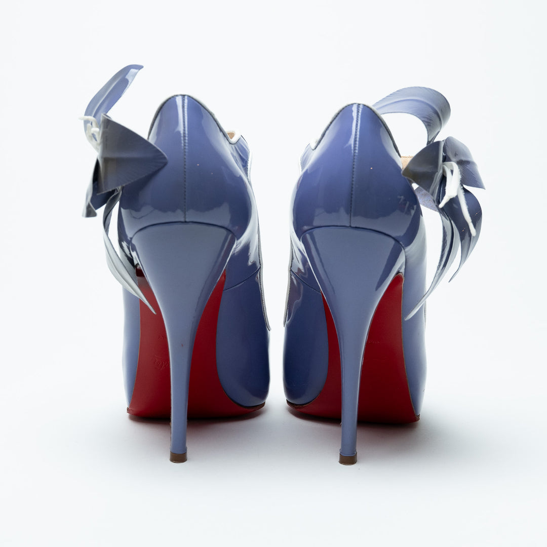 Louboutin Purple Patent Leather Mary Jane Peep Toe Heels Size 39