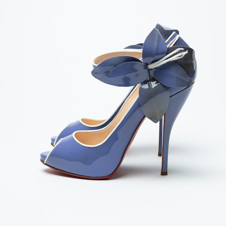Louboutin Purple Patent Leather Mary Jane Peep Toe Heels Size 39
