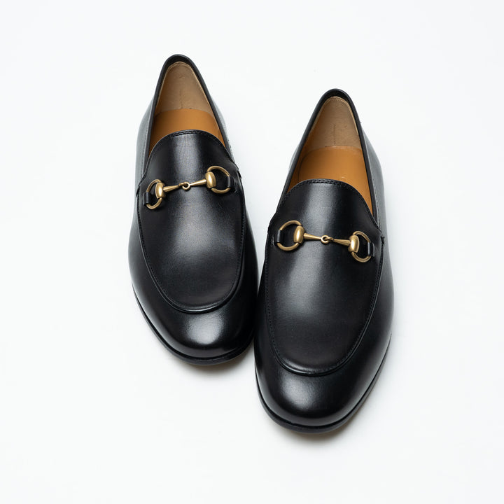 Gucci Black Leather Loafers with Gold-Tone Horsebit Size 36.5