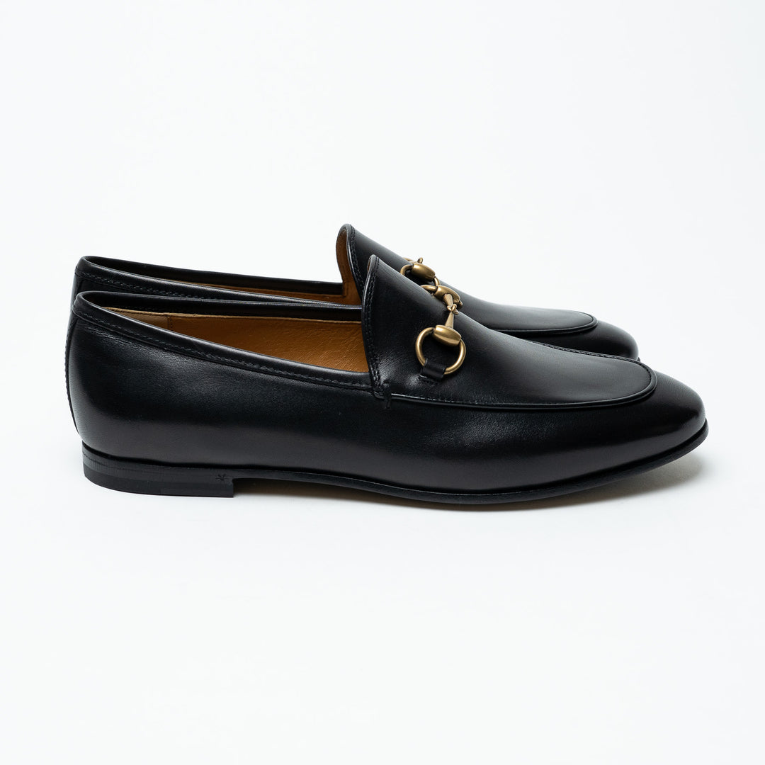 Gucci Black Leather Loafers with Gold-Tone Horsebit Size 36.5
