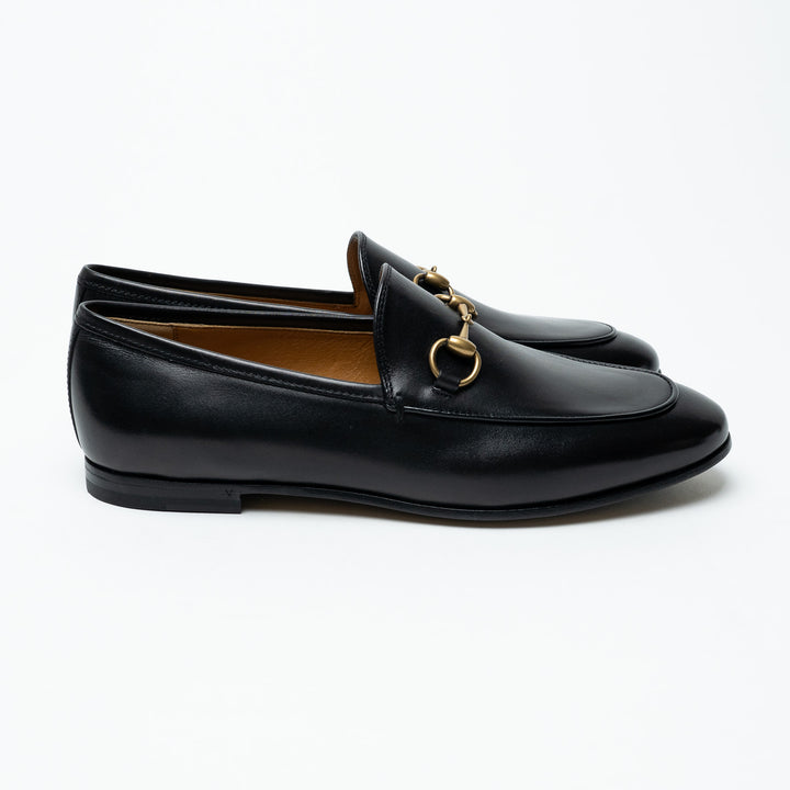 Gucci Black Leather Loafers with Gold-Tone Horsebit Size 36.5