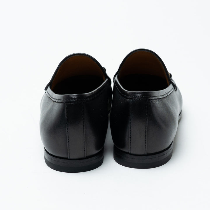 Gucci Black Leather Loafers with Gold-Tone Horsebit Size 36.5