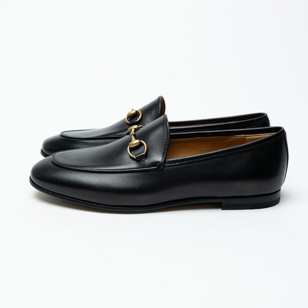Gucci Black Leather Loafers with Gold-Tone Horsebit Size 36.5