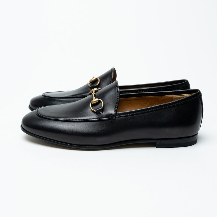 Gucci Black Leather Loafers with Gold-Tone Horsebit Size 36.5