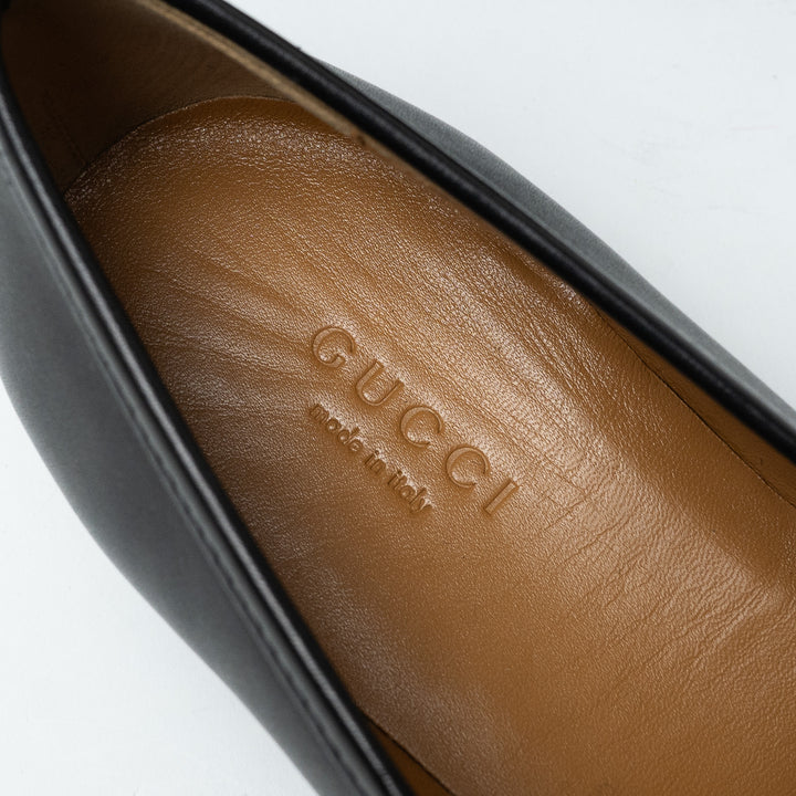 Gucci Black Leather Loafers with Gold-Tone Horsebit Size 36.5