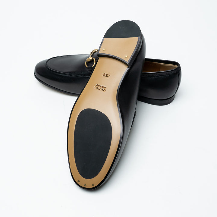 Gucci Black Leather Loafers with Gold-Tone Horsebit Size 36.5