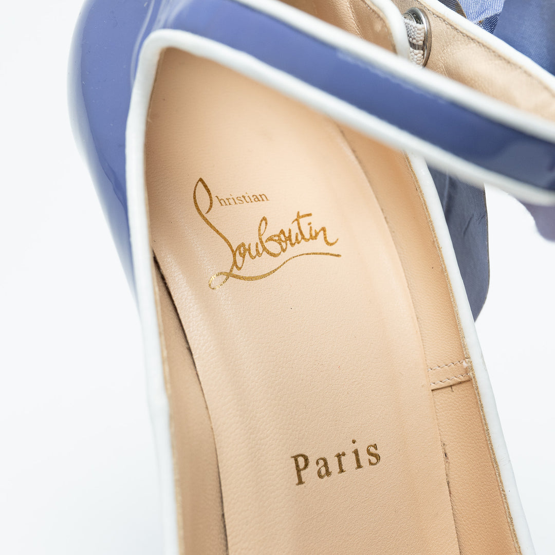 Louboutin Purple Patent Leather Mary Jane Peep Toe Heels Size 39