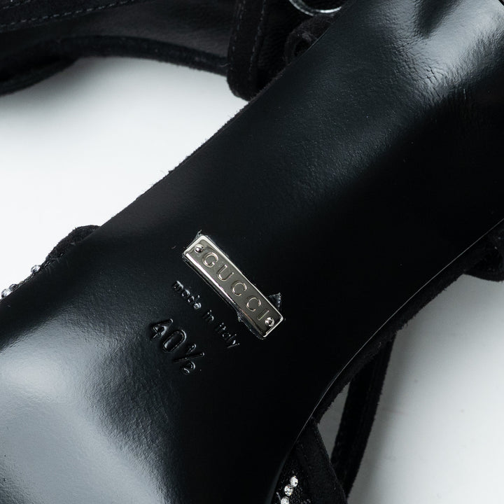 Gucci Black Mesh and Crystal Embellished Monogram Slingbacks Size 40.5