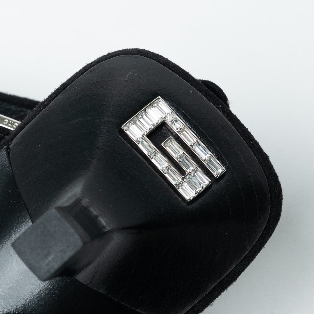 Gucci Black Mesh and Crystal Embellished Monogram Slingbacks Size 40.5