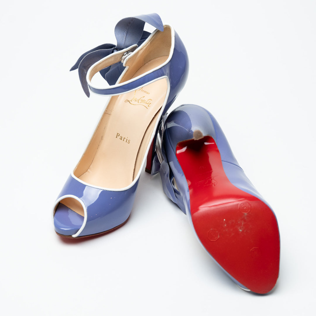 Louboutin Purple Patent Leather Mary Jane Peep Toe Heels Size 39