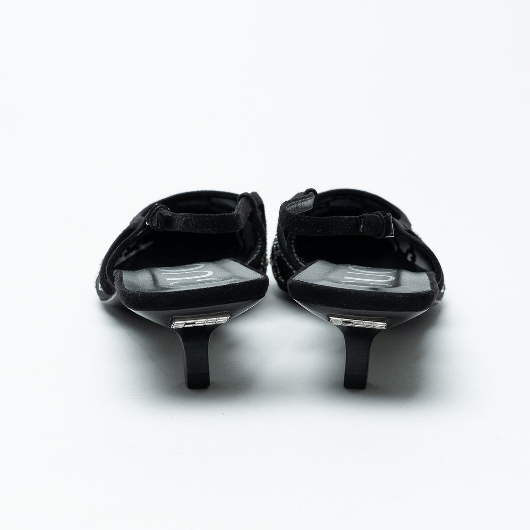 Gucci Black Mesh and Crystal Embellished Monogram Slingbacks Size 40