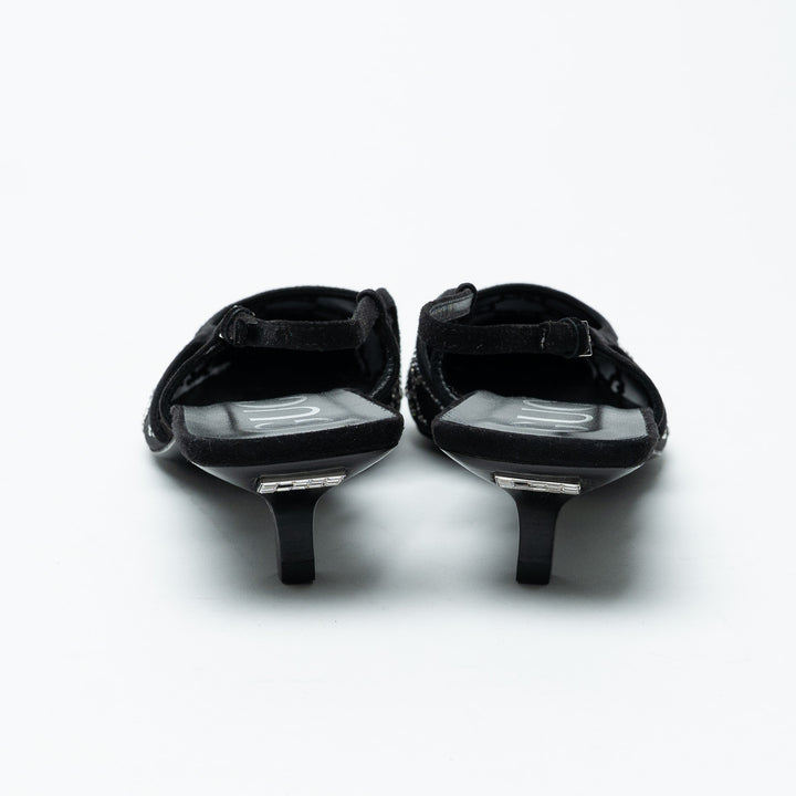 Gucci Black Mesh and Crystal Embellished Monogram Slingbacks Size 40